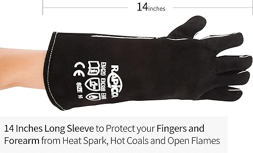 Miniatura 29 de RAPICCA Guantes de soldadura de 16 pulgadas, 662 ℉, forja/Mig/Stick de cuero extremadamente resistente al calor con costuras de Kevlar, perfectos