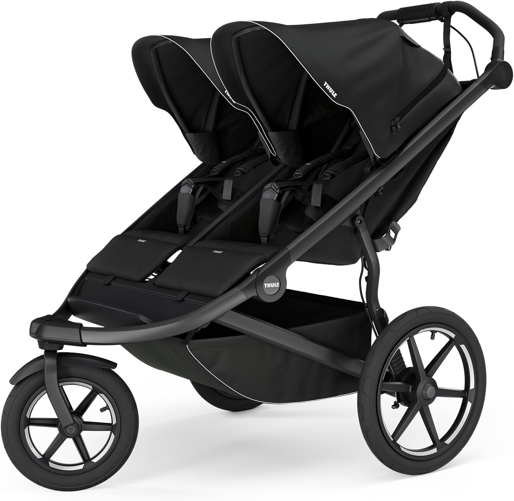 Thule Urban Glide 3 Double Child All-Terrain Stroller, One-Handed fold with self Standing Design, Air-Filled Tires, Upright Seats with Adjustable Recline and Built-in Leg Rest
