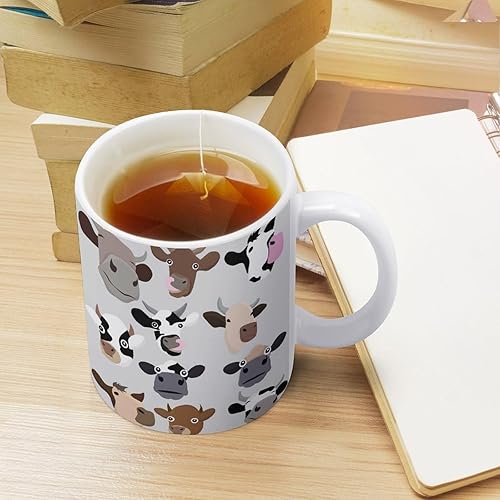 Miniatura 4 de Donnapink Juego de cabeza de vaca sin costuras en taza de cerámica gris y blanca, taza de té de 11 onzas, taza de café, taza de leche, taza de