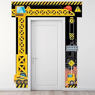 Tiamon Construction Door Decorations Construction Truck Porch Sign Banner Yellow Excavator Truck Hanging Door Banner Building Theme Backdrop for Birthday Photo Booth Party Supplies