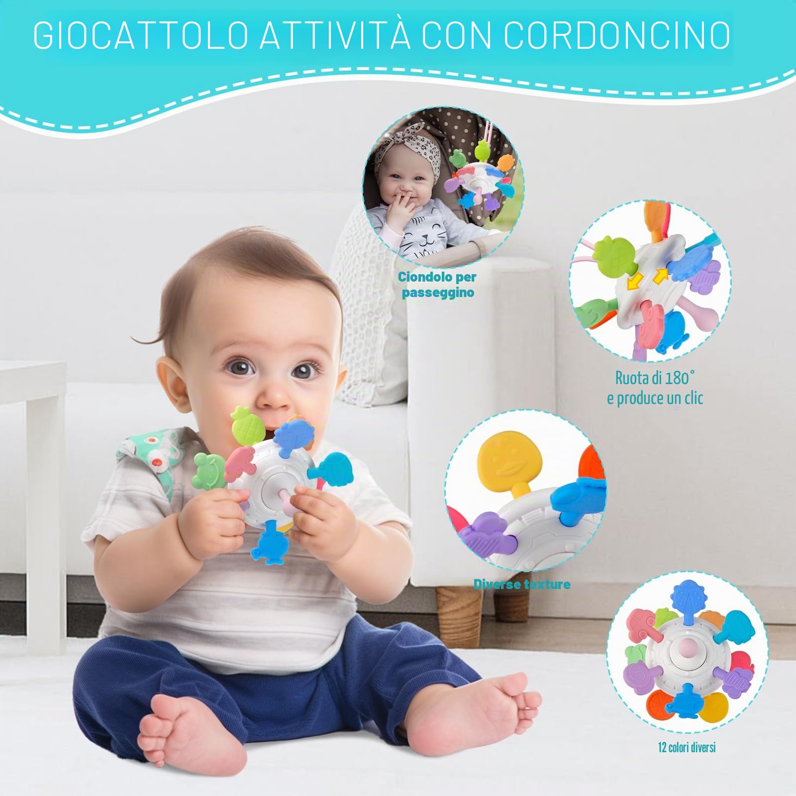 Plunack Montessori Giocattolo per Bambini 18 Mesi a 3 Anni, 6 in 1 Neonato Giocattoli Sensoriale, Blocchi e Anelli impilabili, Regalo di Compleanno per Bambini