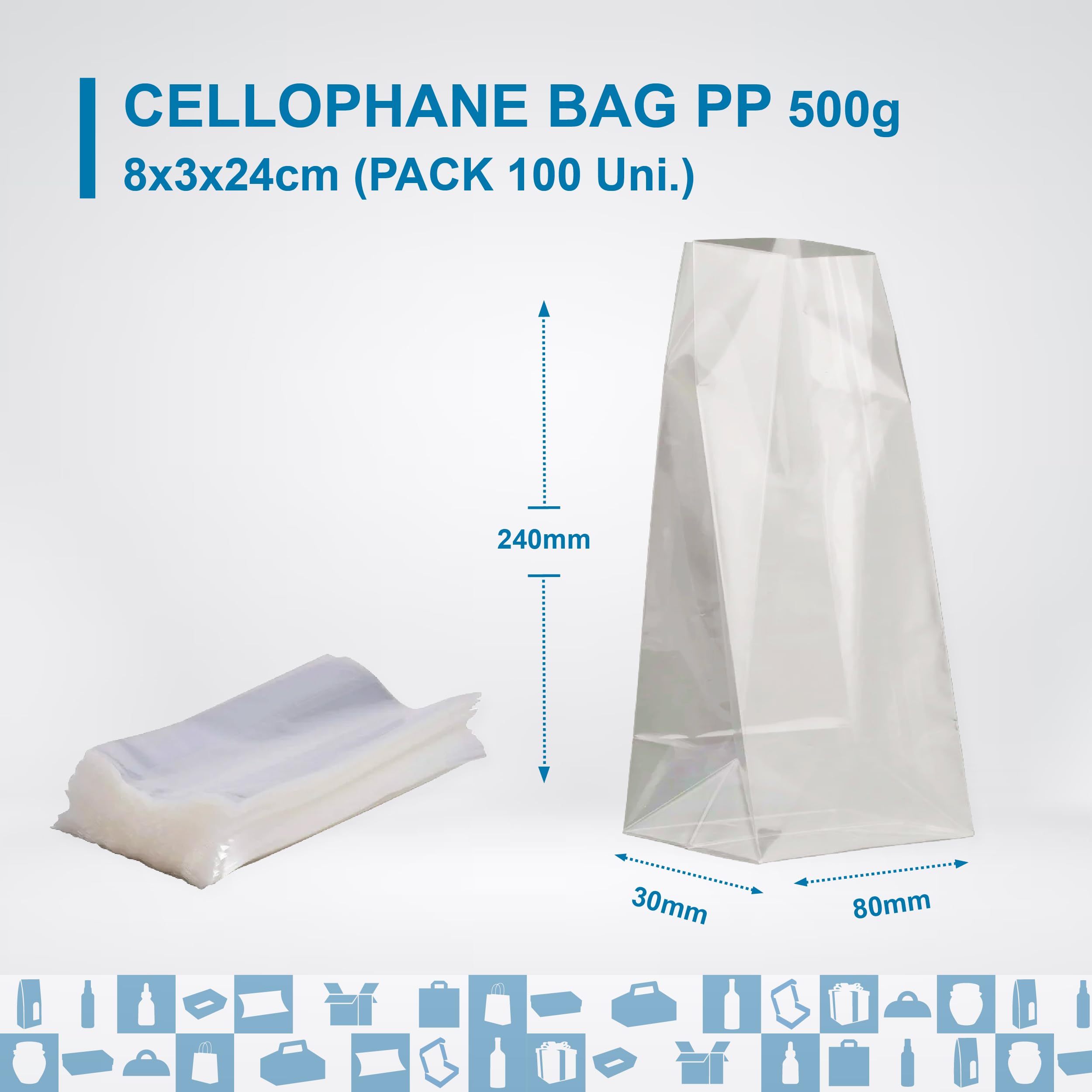 100 Bolsas Celofán Transparent (500gr) 8x24cm Bolsas para Chuches, para Regalos, para Fiestas, para Dulces, Boda