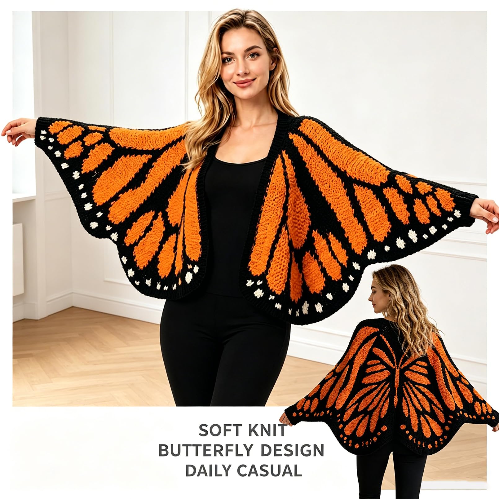 Gehäkelter Monarchfalter-Cardigan für Damen – Offener Strickpullover mit Flügeln, gemütliches Layering-Piece für Alltag & Festivals