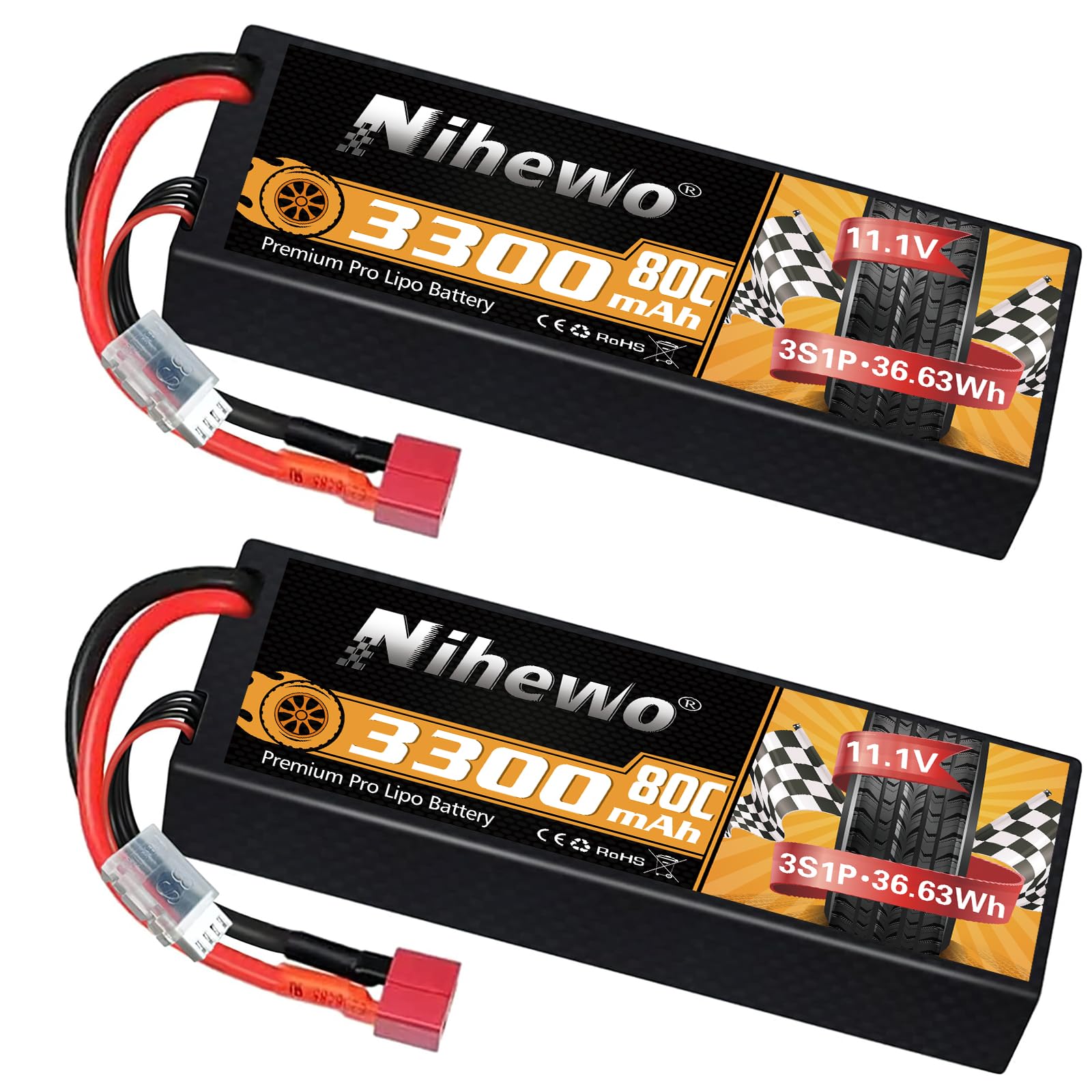 HOOVO 2 Batterie Lipo 11,1V 5200mAh 80C Custodia Rigida Con Connettore EC5 – Per Auto, Camion, Elicotteri RC - 5