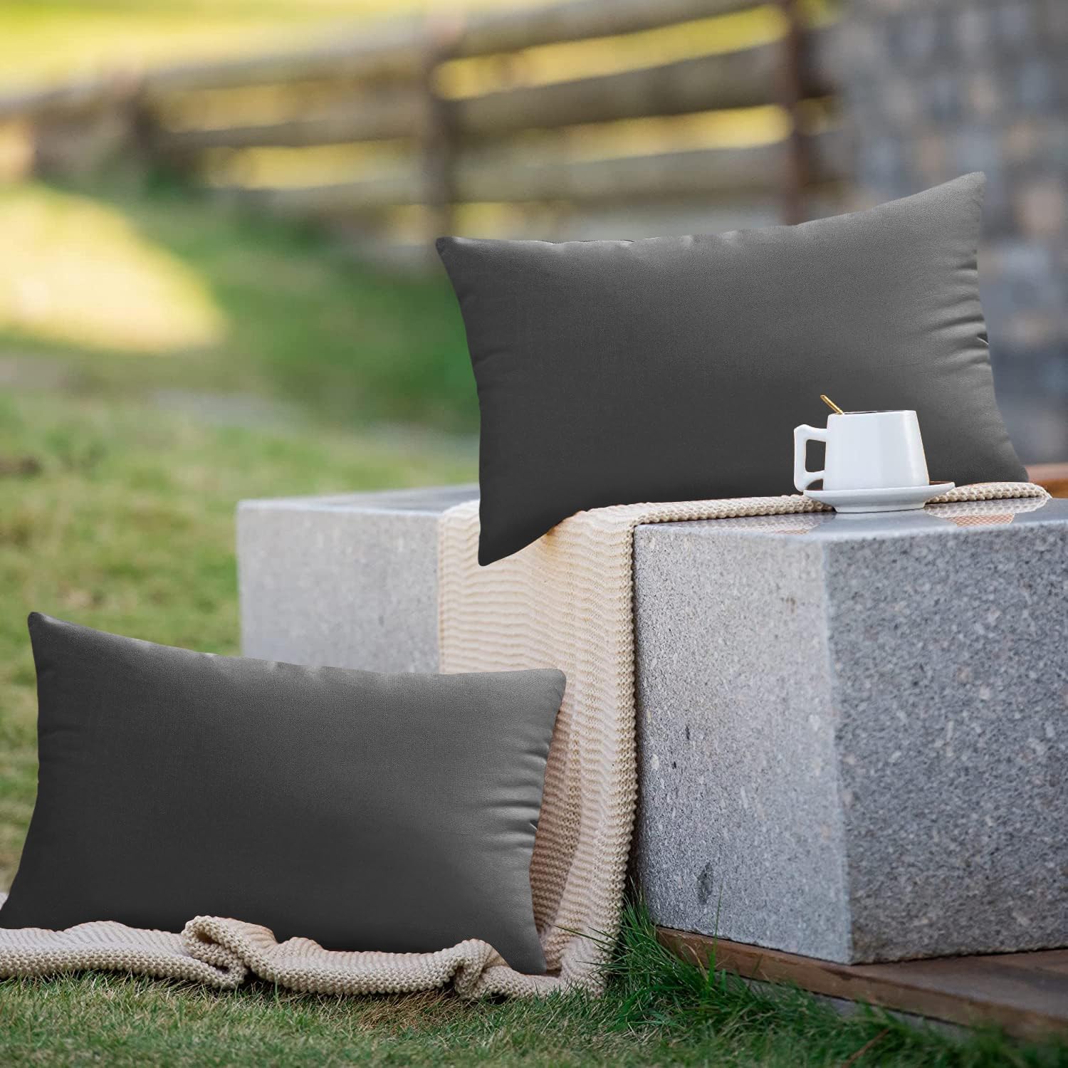 VAKADO 12x20 Outdoor Waterproof Throw Pillow Covers Set of 2 Decorative Grey Outside Patio Furniture Cushion Cases Decor for Garden Bench Porch Couch Tent Sunbrella