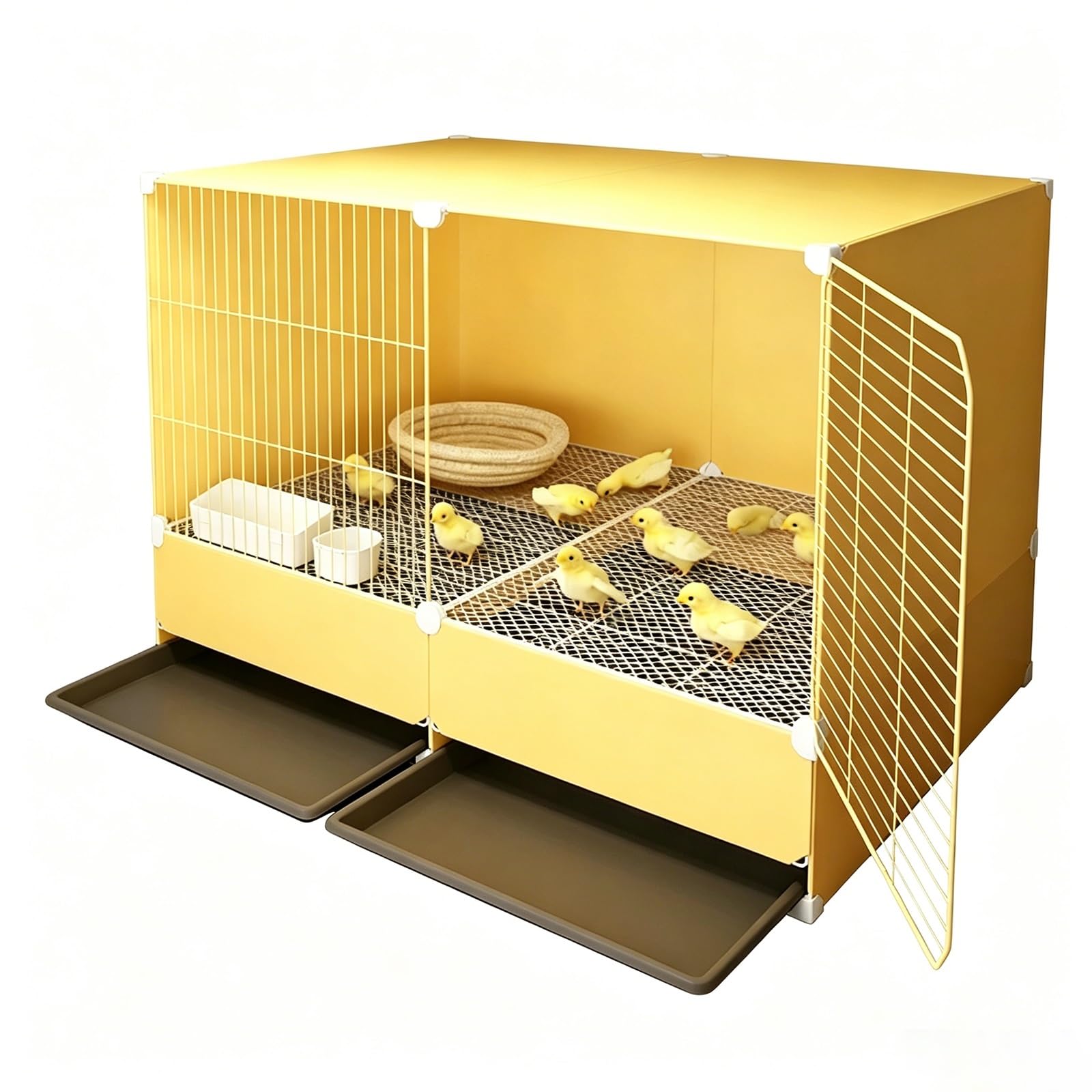 Gabbia Svezzamento Pulcini Con Vassoi Estraibili, Facile Da Pulire Spaziosa Casetta Coniglio Per Allevamento Domestico E Agricolo Ricovero Chiuso Per Pulcini Quaglie E Anatroccoli(Yellow,70x35x55cm)