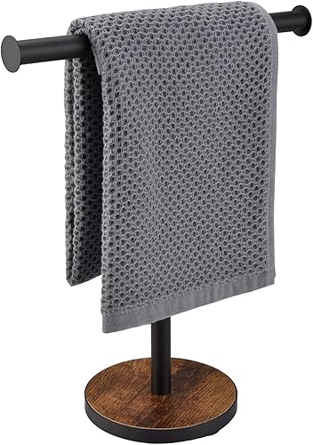 BCOZLUX Toallero de mano, toallero de mano para encimera para baño y cocina, toallero de mostrador con base de madera pesada, mármol blanco