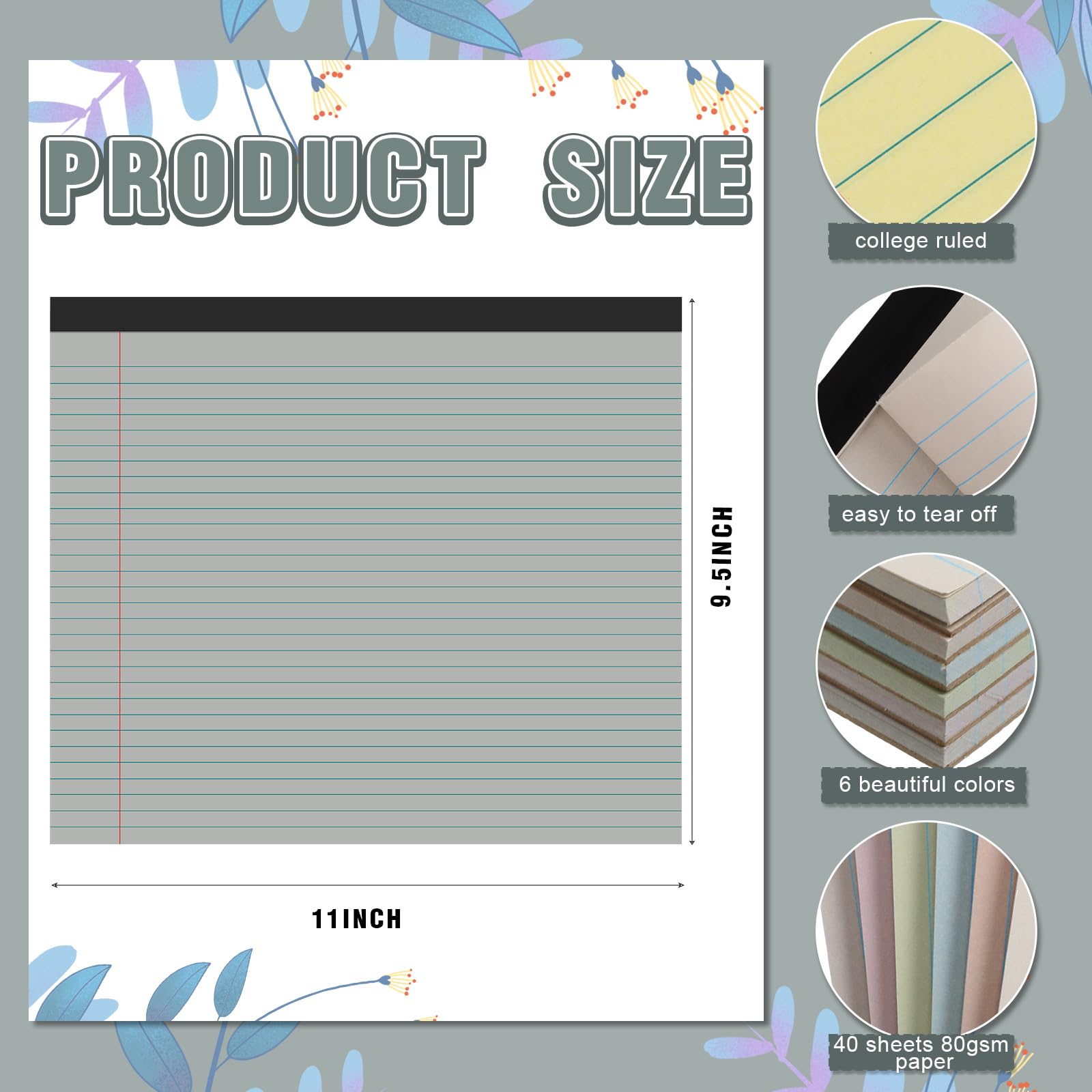 Lincia Notizblock, liniert, Querformat, horizontal, liniert, 80 g/m², verschiedene Farben, Papier, Pastell-Schreibblöcke für Schule, Büro, 40 Blatt (süße Farbe, 6 Blöcke)