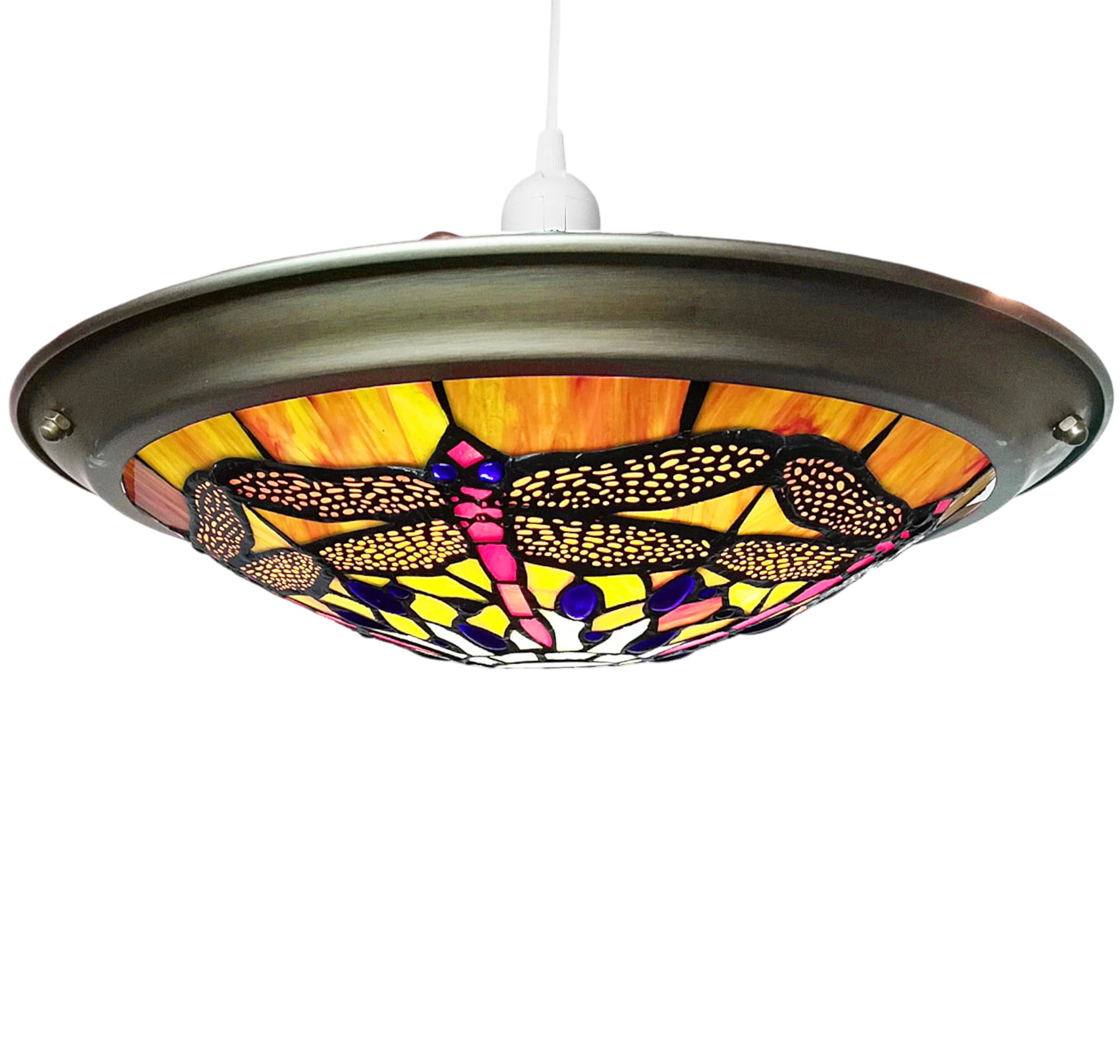 Loxton Lighting Blue Green 35Cm Tiffany Glass Dragonfly Uplighter Easyfit Lampshade
