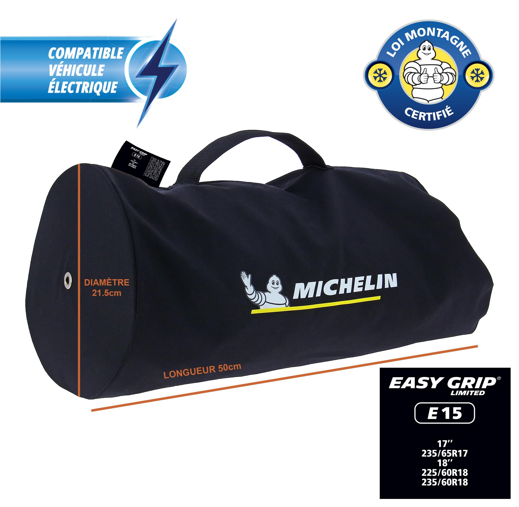 MICHELIN EASY GRIP Limited Kompozytowe łańcuchy śniegowe E15, trwałe i szybkie mocowanie