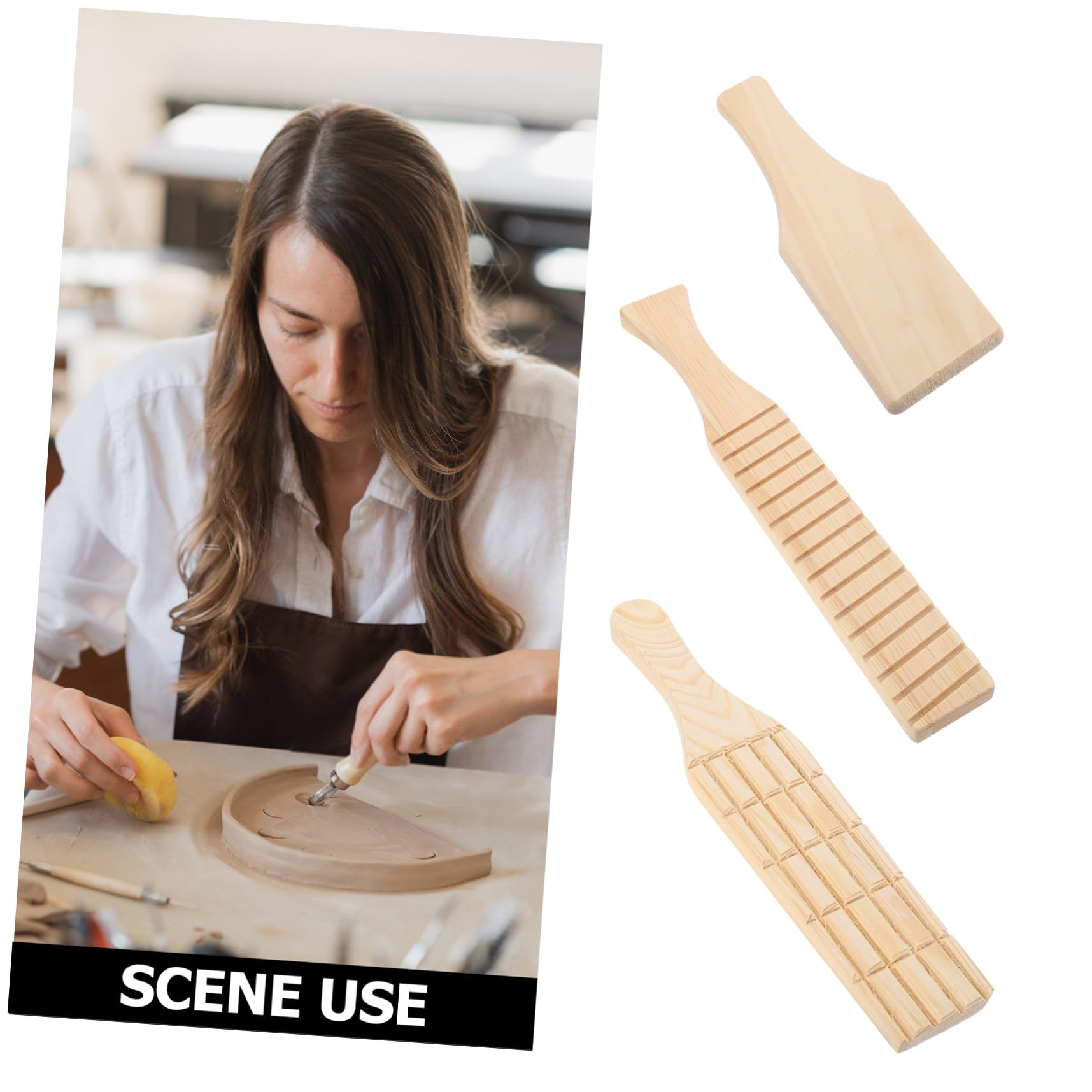 3stücke Holzmodellierwerkzeug Keramik und Professionelles Töpferwerkzeug mit Unbehandelten Holzspatel Tonformer und Holz-töpferbrett für DIY-kunstprojekte und Bildhauerei