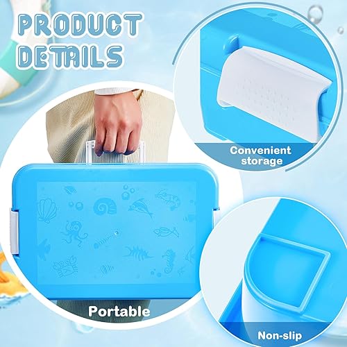 Miniatura 3 de Bandeja de arena portátil con tapa, pequeña caja de arena de plástico con asa, 14.96 x 10.24 x 3.15 pulgadas, azul (4 piezas)