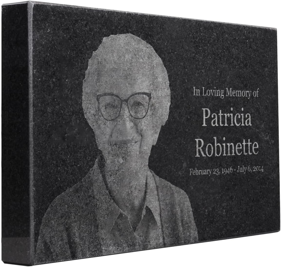 Black Granite Memorial Headstone for Lost Loved Ones, Dogs, Cats, and Family Pets. " Great for Your Garden, Tree Dedication, or in a Cemetery. Includes your personal photo and text. (10 x 6 x 1")