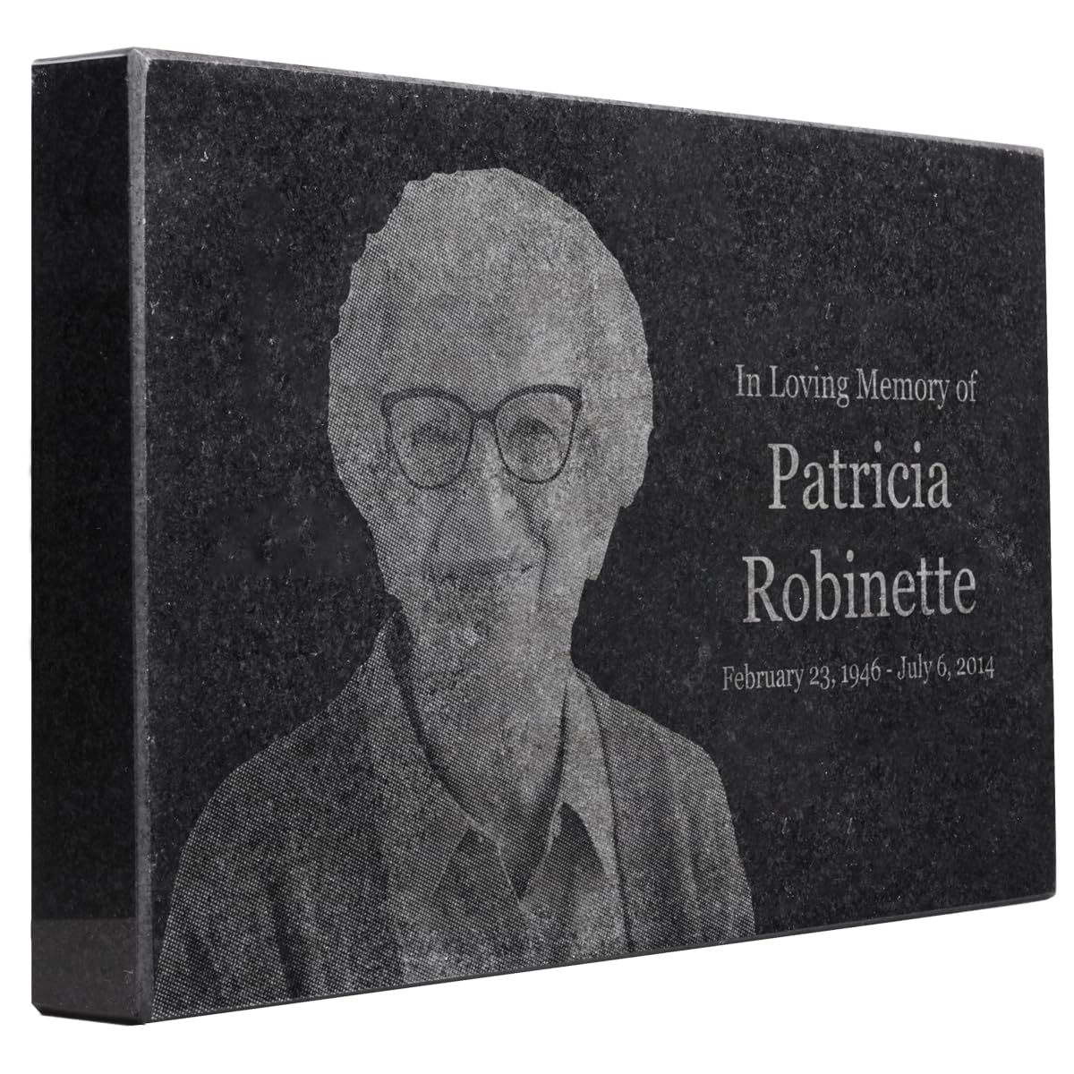 Black Granite Memorial Headstone for Lost Loved Ones, Dogs, Cats, and Family Pets. " Great for Your Garden, Tree Dedication, or in a Cemetery. Includes your personal photo and text. (10 x 6 x 1")