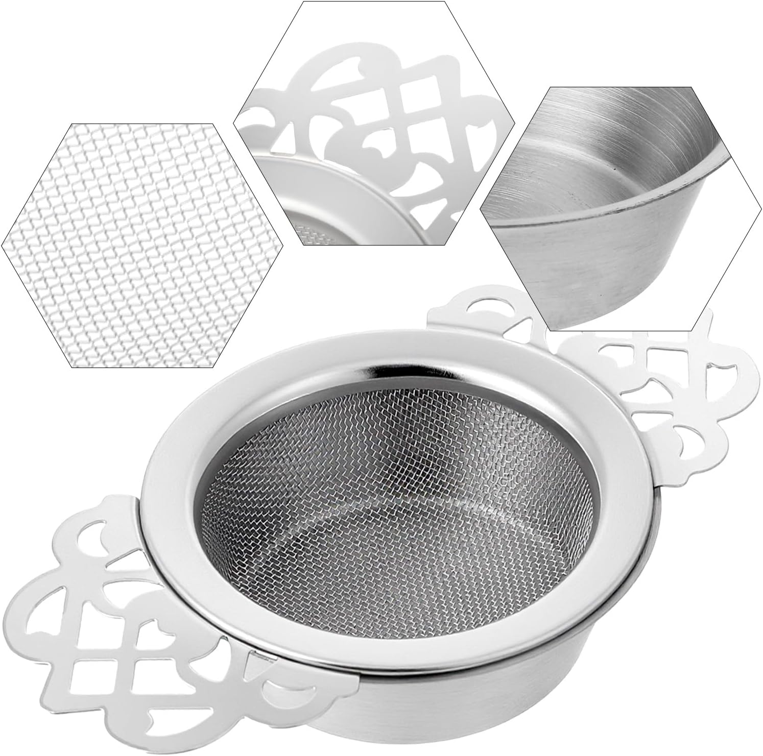 8 Pack Mesh Tea Filter Strainers, Stainless Metal Tea Infuser, Teas Steeper with Handle and Drip Bowl for Loose Teas, Sliver, 2.5 Inch