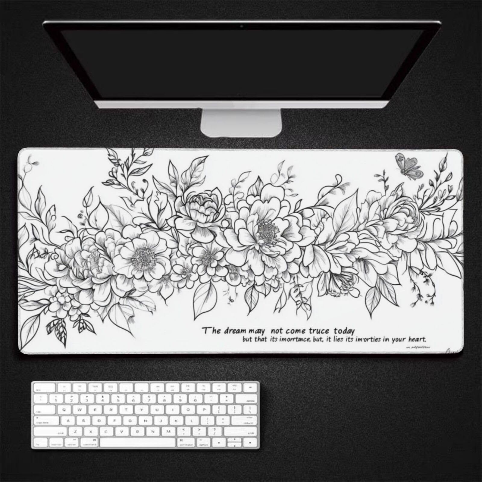 Tappetino Mouse XXL Fiore & Peonia, 100 x 50 cm Tappetino da Scrivania G476 | Tappetino per Mouse, Base in Gomma Antiscivolo, Superficie Impermeabile, Bordi Cuciti, Tappetino Scrivania per Ufficio, Gioco