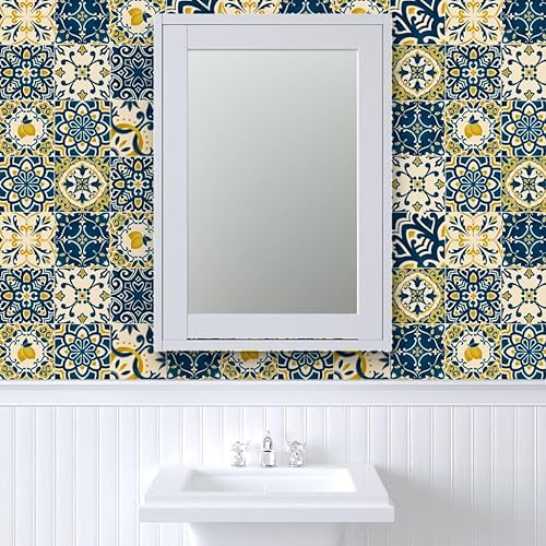 Miniatura 9 de Spoonflower Papel tapiz autoadhesivo de 12 x 2 pies, azulejos amarillos, limones, colcha italiana mediterránea, azulejos, siciliana, karge, papel