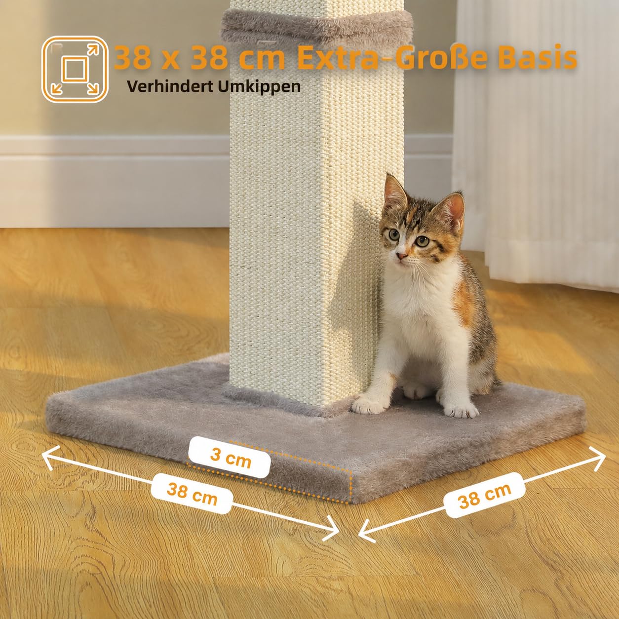 PETEPELA große Kratzsäule für Katzen, 82 cm hoch Kratzbaum für Wohnungskatzen, Stabiler Sisal-Kratzstamm mit großer Bodenplatte und Spielball – Beige
