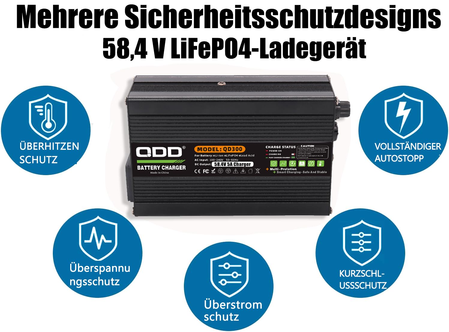 QDD 58,4 V 5 A ładowarka 58,4 V LiFePO4 akumulator Smart ładowarka do akumulatorów 16S 48 V LiFePO4 High Power z 3-biegunowym złączem XLR