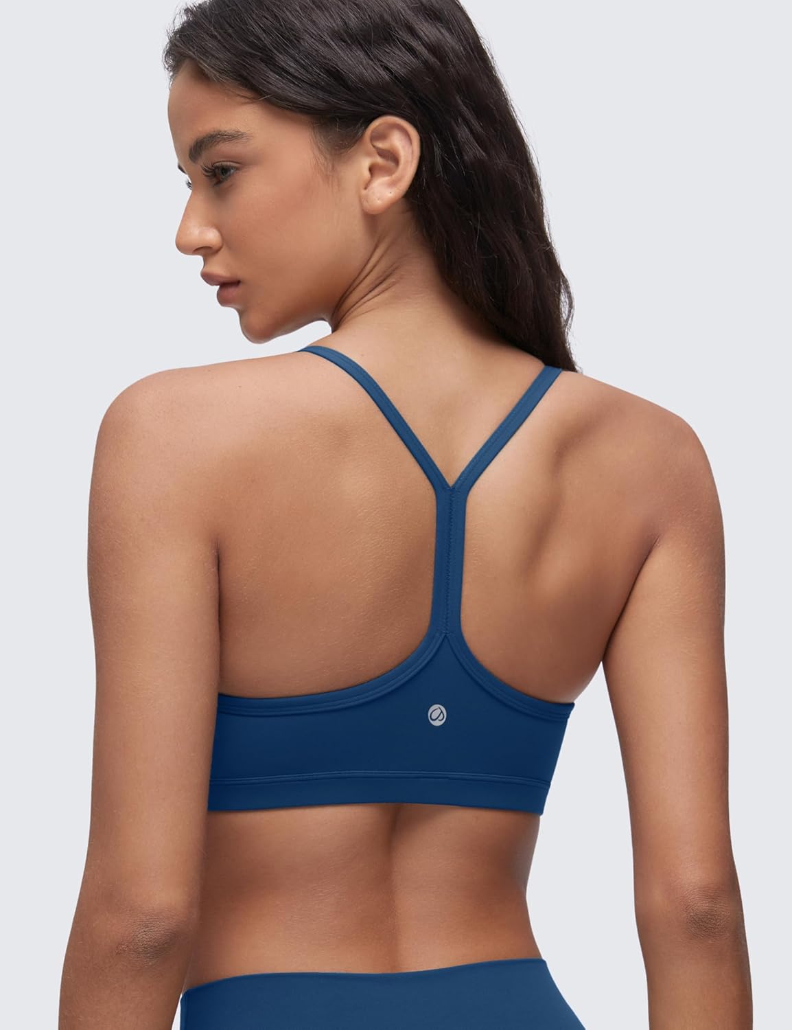CRZ YOGA Butterluxe Ruched Sports Bras for Women - V Neck Spaghetti Thin Strap Y Back Wireless Padded Yoga Crop Top