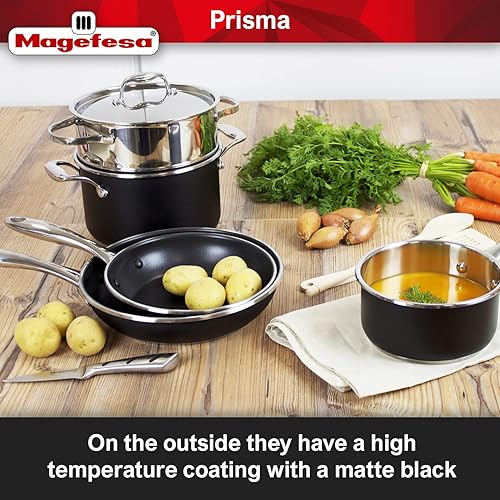 Miniatura 3 de Magefesa Prisma - Juego de utensilios de cocina de 13 piezas sartenes y ollas antiadherentes fabricado en acero inoxidable duradero y resistente