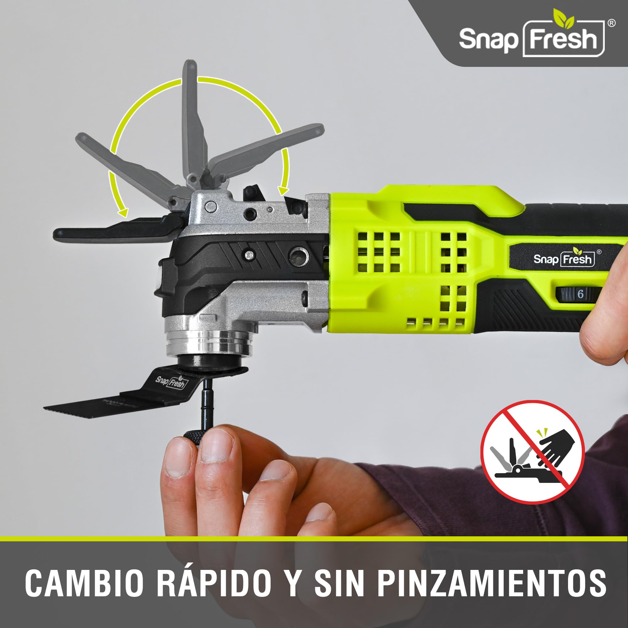 SnapFresh Herramienta Multifunción Oscilante Sin Cable 20V, 6 Velocidades Ajustables, Batería 2,0 Ah y Cargador Rápido, Ángulo de Oscilación 3,2°, 20 Accesorios para Corte, Lijado y Raspado