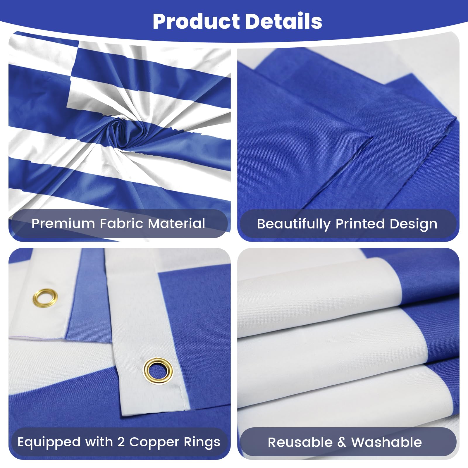 PartyYaa Greece Flag, 5ft x 3ft Greek Flag for Party Decorations Single Side with 2 Brass Eyelets, Waterproof - Image 3