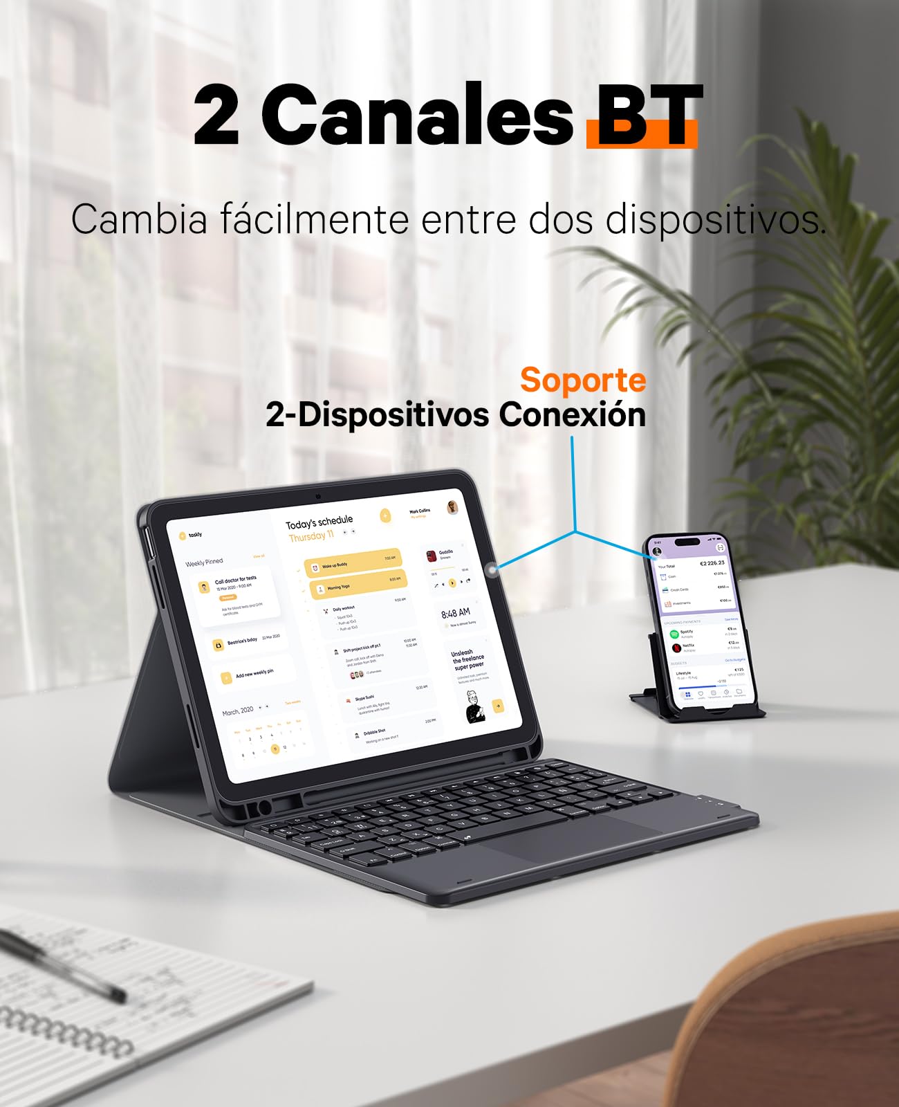 CHESONA Funda con Teclado para iPad (A16) 11ª Generación 2025 de 11 Pulgadas/iPad 10ª Generación 2022 de 10.9 Pulgadas, Retroiluminación de 7 Colores, Teclado Español con Touchpad Inteligente, Negro