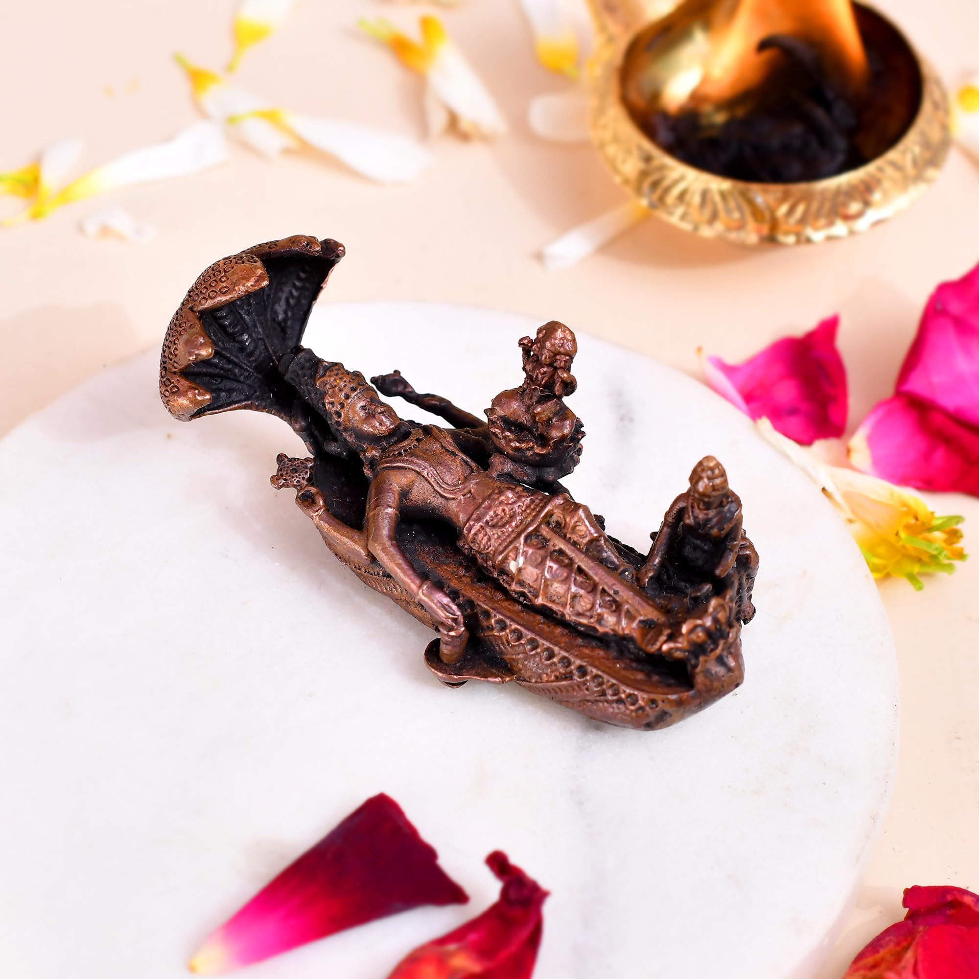 CraftVatika Copper Vishnu Idol Murti - Handcrafted Vishnu Copper Statue for Home Office Desk Patina Antique Finish (2.5 CM Height), Religious