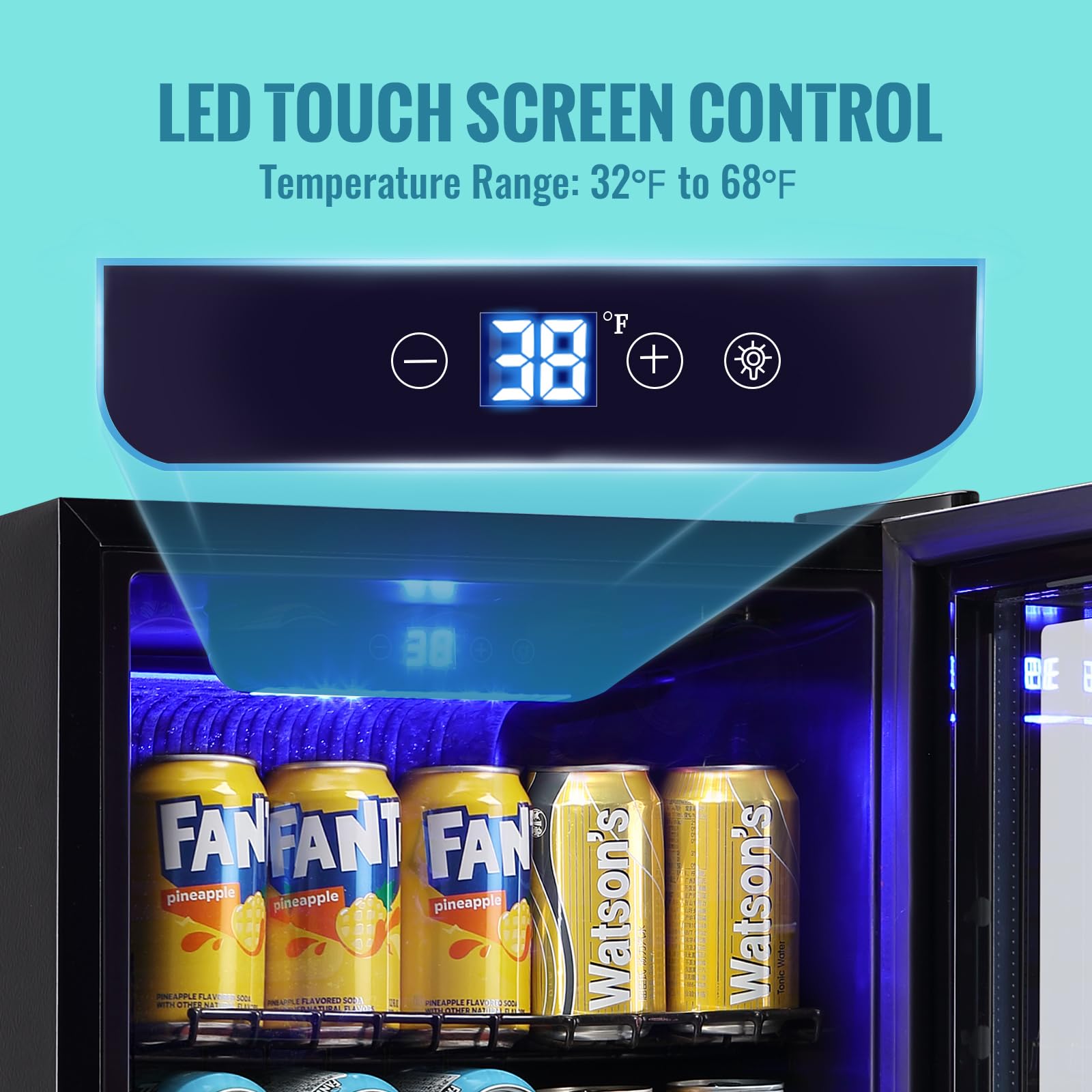 WANAI Beverage Refrigerator and Cooler with Glass Door - 125 Cans Capacity, 3.5 Cu.ft Small Beer Fridge for Drinks, Soda, Wine- Mini Cooler with Touch LED Display Control and Blue Light on Fridge.com