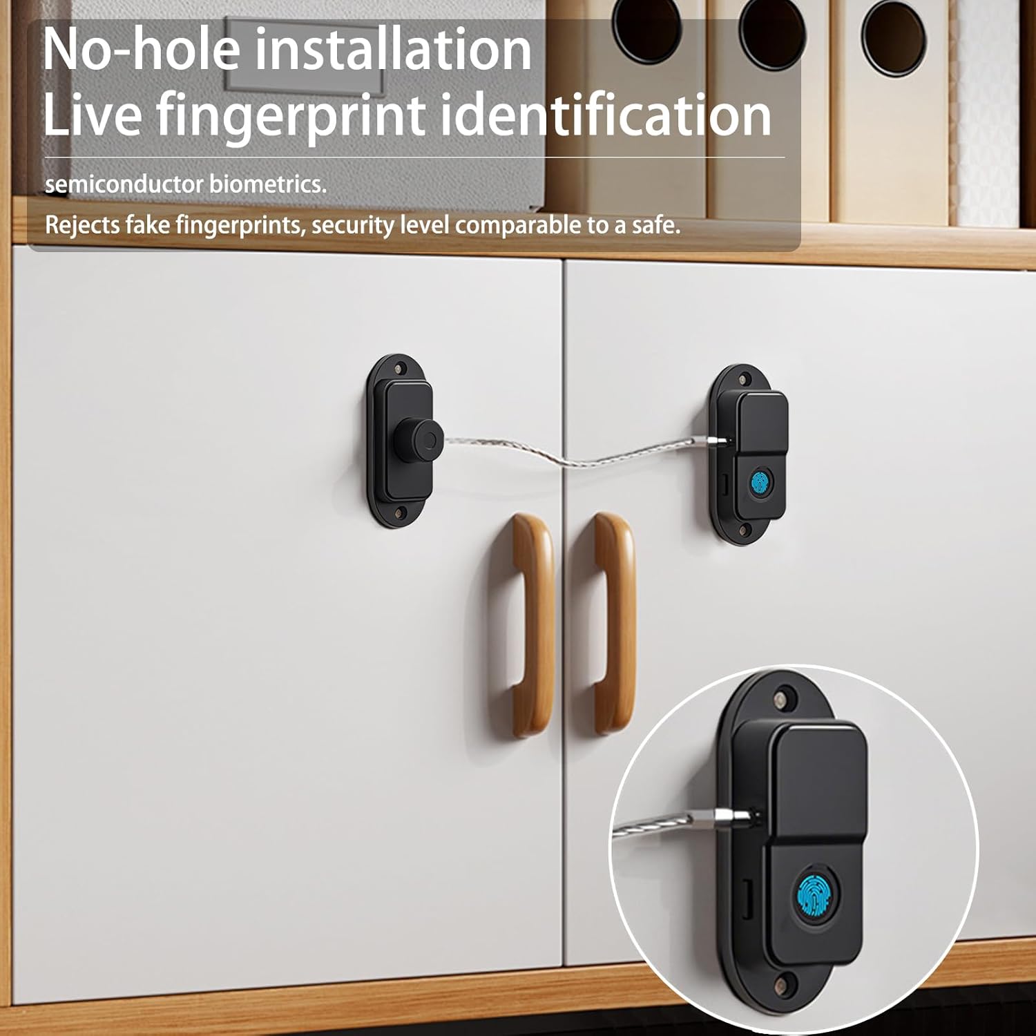 Fingerprint Fridge Lock (2 Pack),Refrigerator Lock with Fingerprint,for Fridge, Cabinet Locks, Drawers, Dishwasher, Toilet and Cabinet Locks Baby Proofing, 3M Adhesive No Drilling (Black)