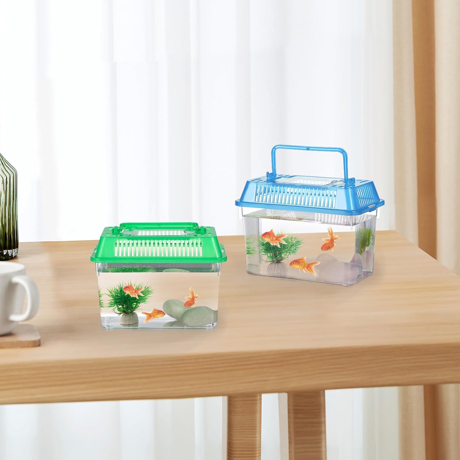 YARNOW 12 Pcs Plastic Fish Tank with Lid, Reptile Carrier Cage, Clear Critter Keeper for Goldfish Turtle Tarantula Snake, Random Color,5. 9 X 3. 7 X 4. 3 Inch