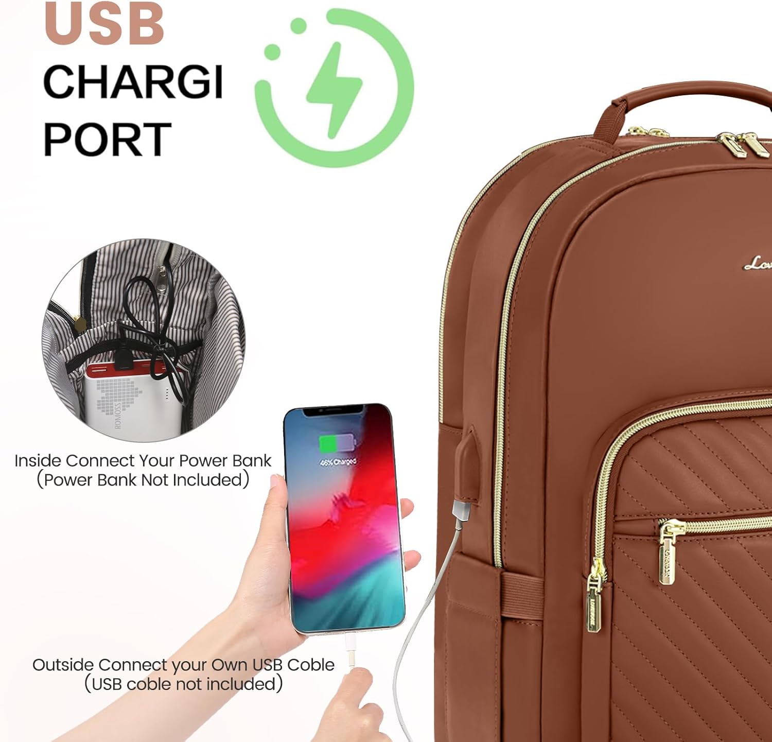 LOVEVOOK Leather Backpacks for Women,17.3 inch Leather Laptop Backpack Women Computer Backpack Laptop Bag,Stylish Quilted Travel Backpack Purse Work Bag College Teacher Backpacks with USB Port,Brown