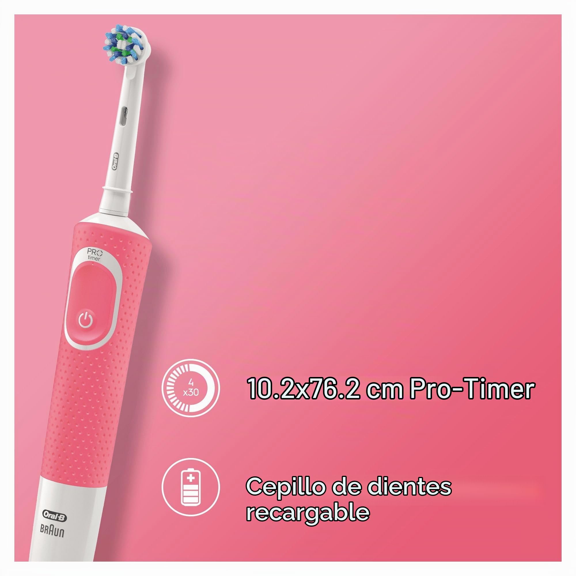 Oral-B Cepillo de dientes eléctrico Vitality Plus, 1 mango, 2 cabezales de cepillo de dientes blancos 3D, 1 modo con limpieza 2D, enchufe británico de 2 pines, rosa y azul