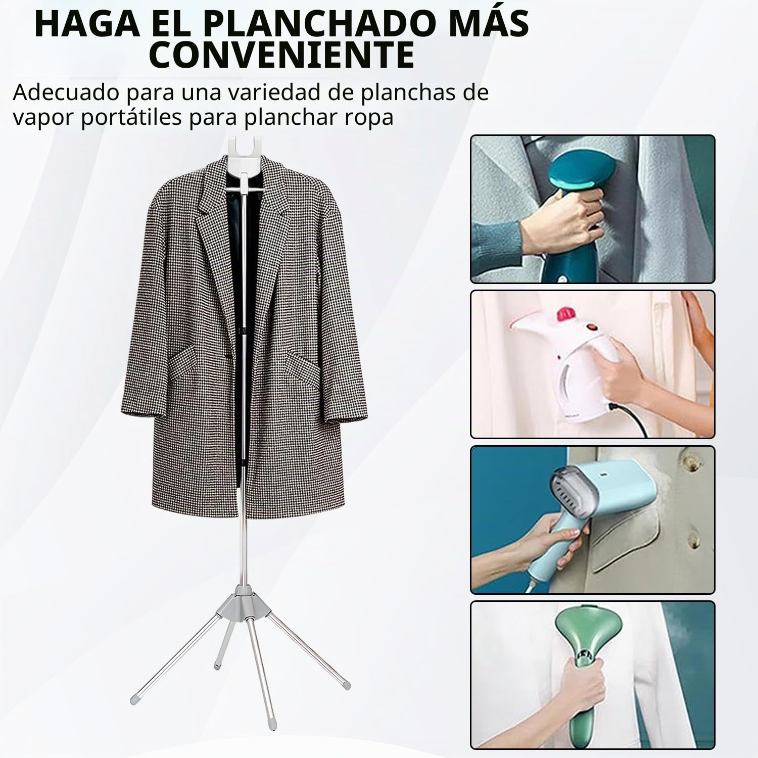 Perchas Para Plancha De Vapor, Soporte De Planchado Vertical Telescópico Plegable, Altura Regulable de 84 a 160 cm, Soporte Para Plancha De Vapor Vertical giratorio 360° con 3 Accesorios