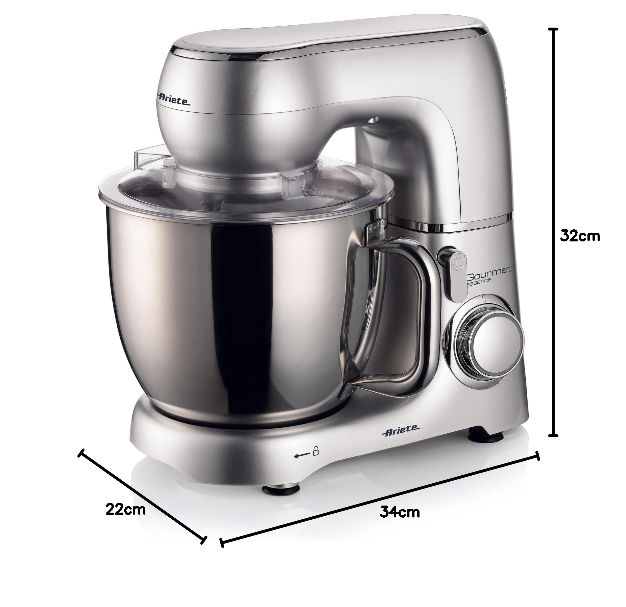 Ariete 1583 Gourmet Essence, Impastatrice Planetaria, Impasta, Monta e Amalgama, 1300W, Capacità 5,2L, 2 fruste e 1 gancio, 10 velocità + Pulse