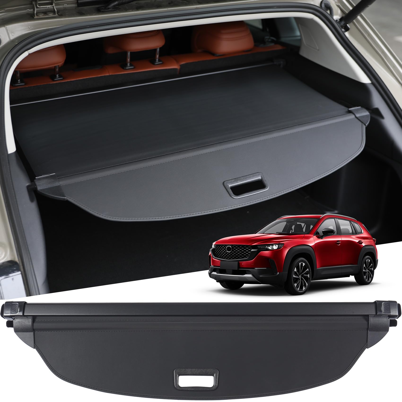 OEM Style Cargo Cover for Mazda CX50 2024 2023 Accessories, Retractable Trunk Cover Security Shield Shade Privacy Screen with 2pcs Car Headrest Hooks for 2023 2024 Mazda CX-50 CX 50