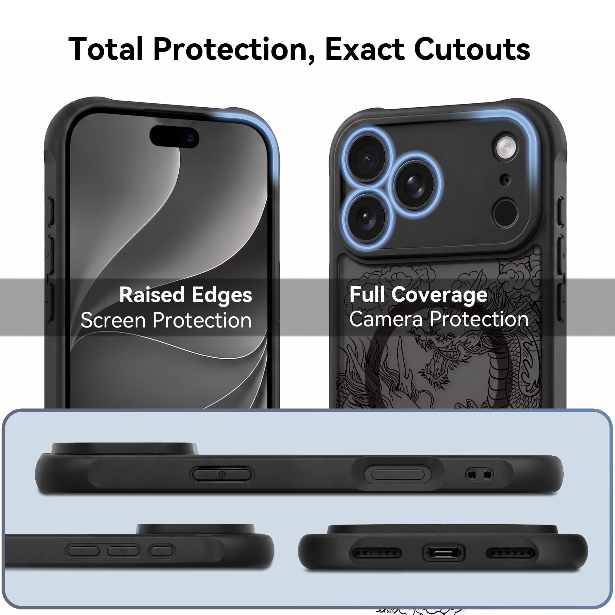 per iPhone 12 Pro Custodia estetica nera, drago