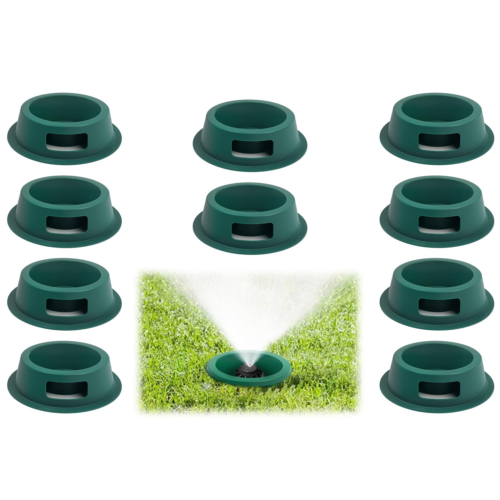 Outside Lawn Sprinkler Head Protector – Pack of 10 Durable Plastic Sprinkler Donuts (8" Diameter, 2.5" Center Opening) – Universal Fit for Hunter PGP