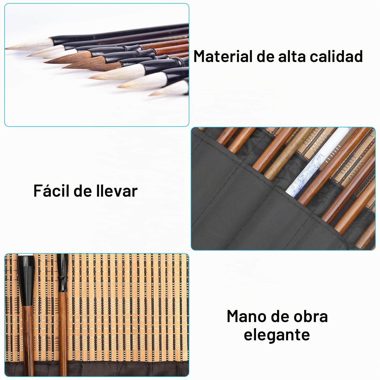 Linkstyle Juego de 14 pinceles de caligrafía china para principiantes, pintura de acuarela con tinta Sumi, pinceles profesionales de escritura de pelo suave con estuche de rollo de bambú