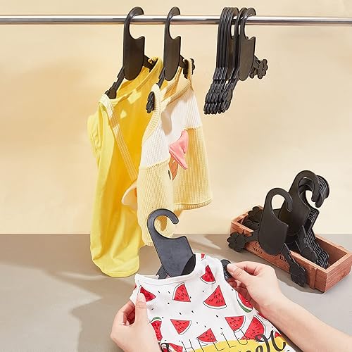 Miniatura 9 de AHANDMAKER Paquete de 20 perchas para ropa para mascotas, ganchos negros para ropa para mascotas, lindo plástico, flexible, fuerte, estampado de