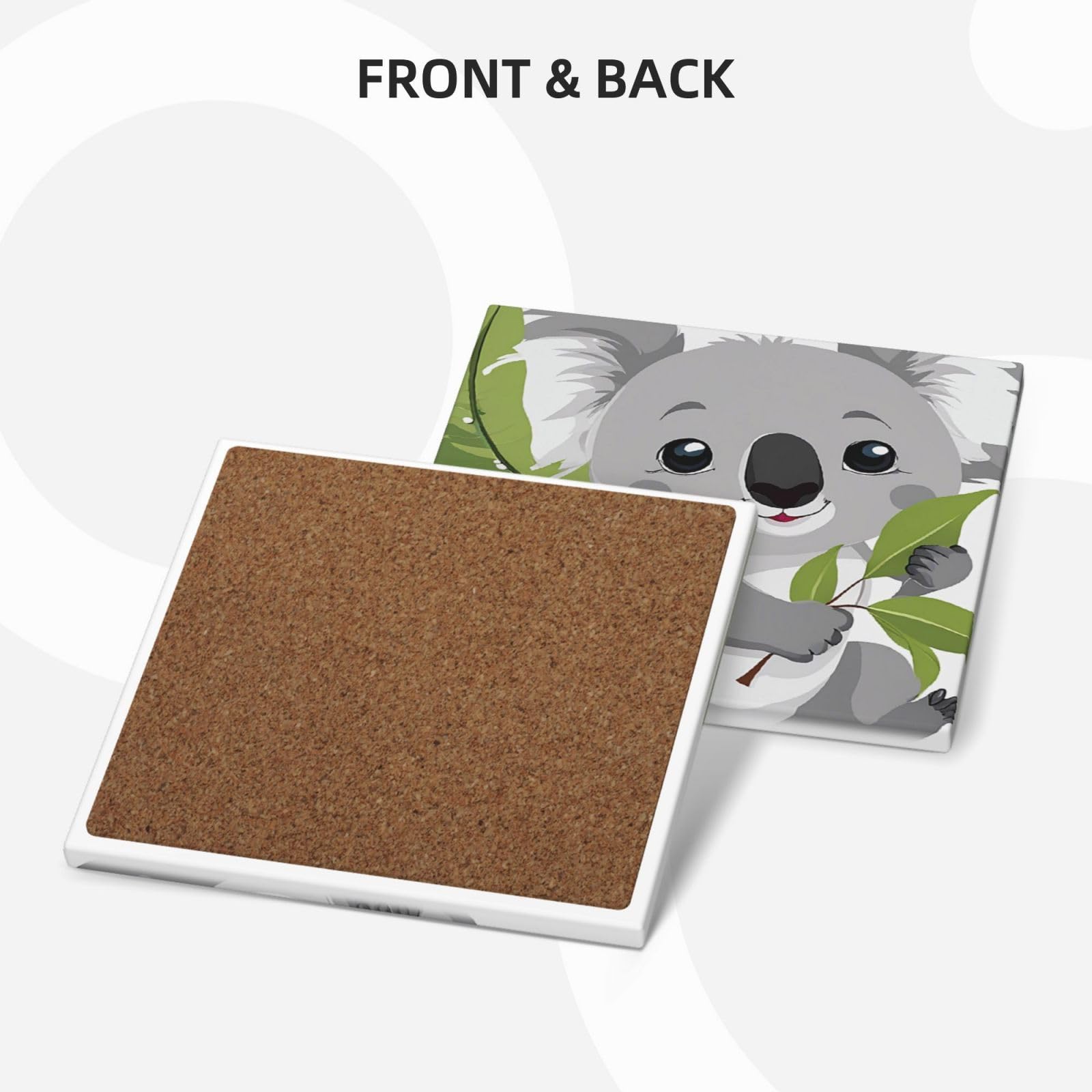 Keramikuntersetzer mit niedlichem Koala-Muster, quadratisch, saugfähig, mit Halter, für Zuhause, Büro, Bar, Restaurant, 6 Stück