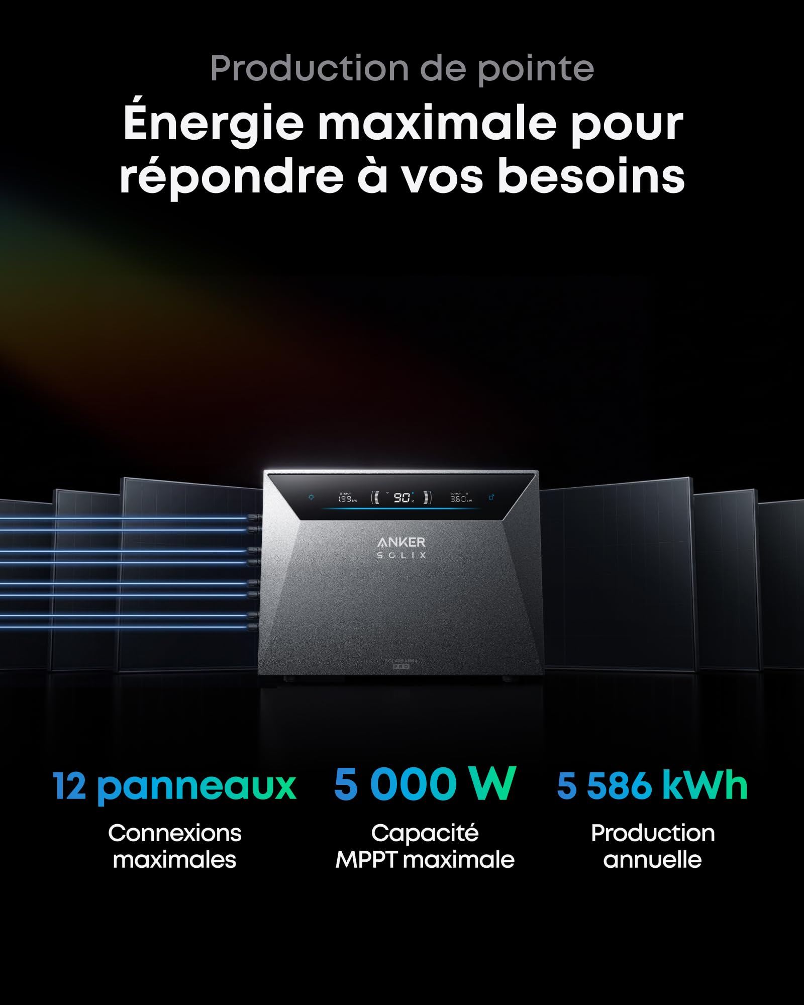 Anker SOLIX Solarbank 4 Pro (5 kWh), Batterie Solaire, BP5000 (5 kWh), 4 MPPT, entrée Solaire 5 000 W, capacité jusqu'à 30 kWh, bidirectionnelle 2 500 W, 10 000 Cycles, Anker Intelligence, Plug&Play