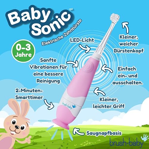 Miniatura 19 de brush-baby - Cepillo de dientes eléctrico BabySonic Blue, 0-36 meses - Cepillo de dientes suave y suave para encías sensibles y dientes nuevos - con