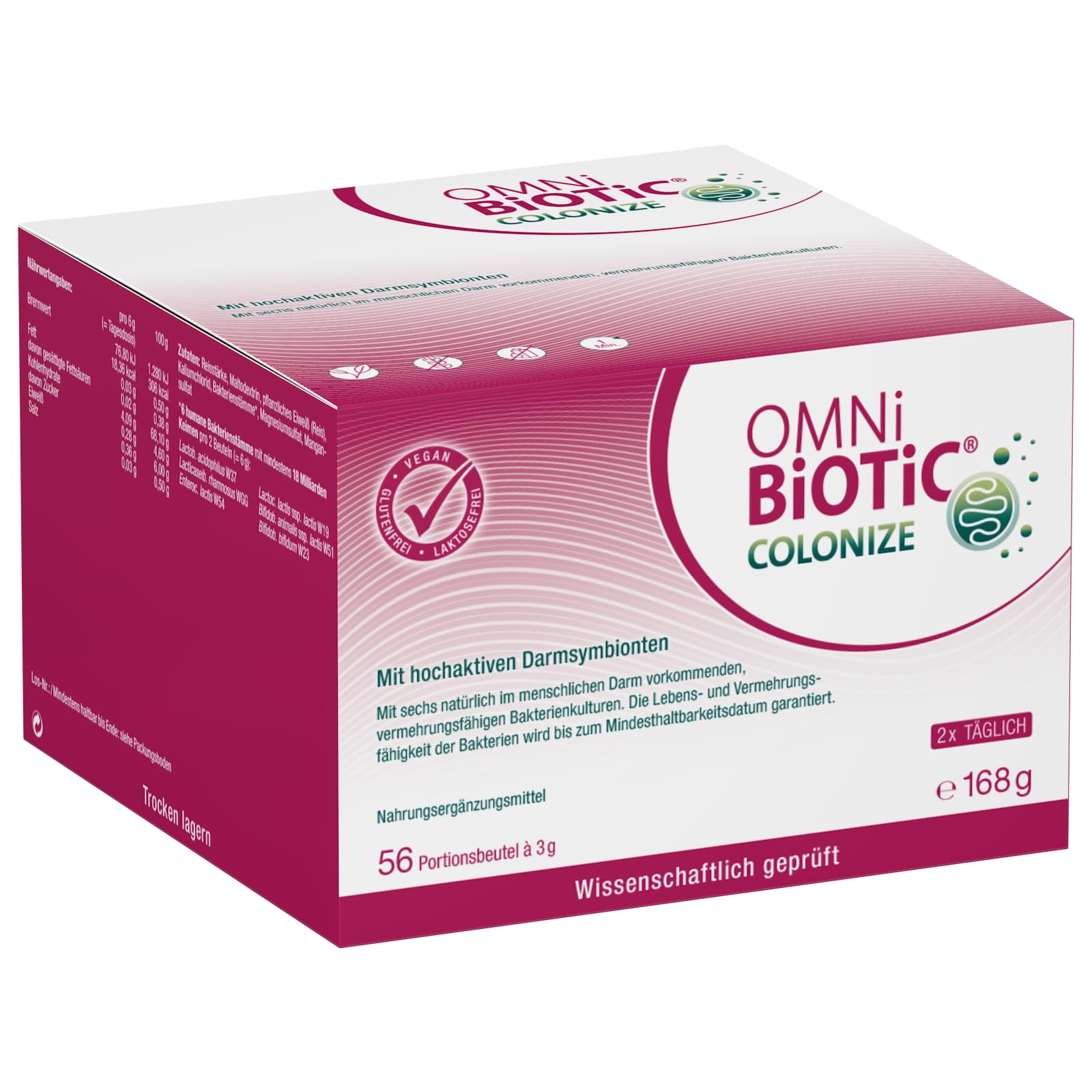 OMNi BiOTiC COLONIZE | 56 Portionen (168 g) | 6 Bakterienstämme | 18 Mrd. Keime pro Tagesdosis | Pulver | Vegan | Zur täglichen Anwendung | Mit Bakterien für die Darmflora