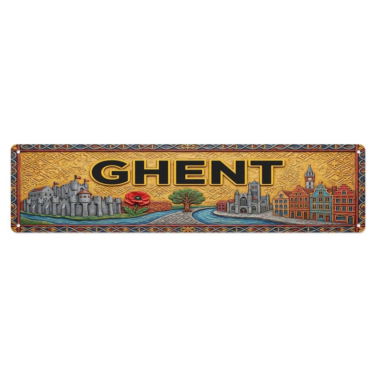 Gead 4X16inch Style Vintage Ghent Belgium Flag Pattern Metal Tin Sign