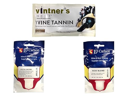 Lote de: tanino de vino 1 onza, enzima péctica 1 onza, mezcla ácida 2 onzas