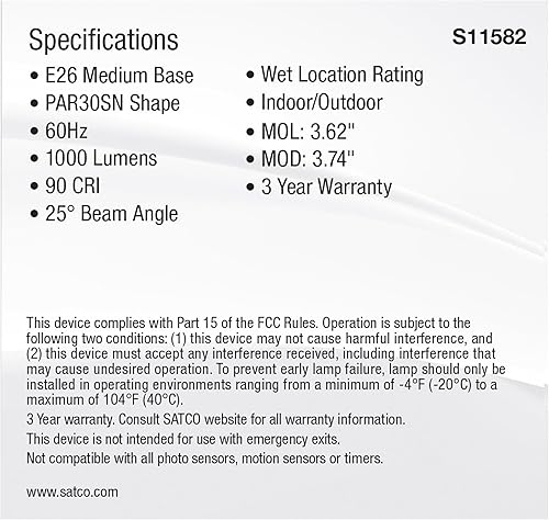 Miniatura 5 de Satco Bombilla LED S11582 PAR30SN de 11 vatios, CCT ajustable, 120V, ángulo de haz de 25, acabado plateado, ideal para oficina, tienda, uso