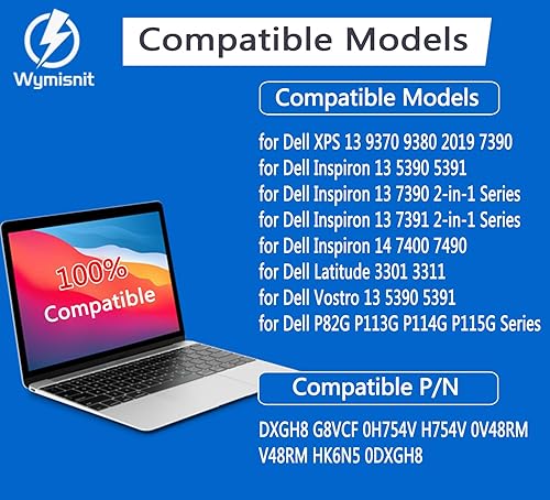 Miniatura 2 de DXGH8 Batería para Dell XPS 13 9370 9380 2019 Inspiron 13 7390 7391 2 en 1 5390 5391 7490 Latitude 3301 E3301 Vostro 5390 5391 0H75490 V G8VCC F