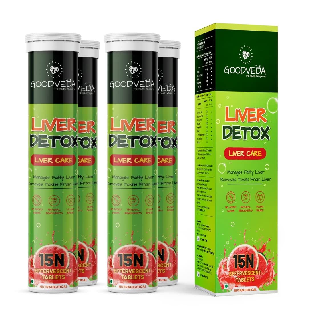 Liver Detox Effervescent | 60 Tablets Fizzy Water with 8 Ayurvedic Herbs for Healthy Liver Function and Blood Sugar Regulation - Pack of 4